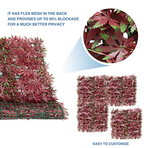 E&K 20" x 20" Artificial Plant Fence Panel Faux Leaves Grass Wall Privacy Screen Panel Decorative for Indoor Outdoor (Maple-Red, 6 Pcs) - color: Maple - Red