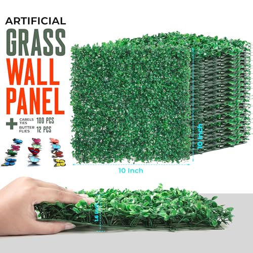 12Pcs Artificial Grass Wall Panels - 10”x10” Grass Backdrop Wall, UV Protected Greenery Decor for Indoor Outdoor Use (10”x10” (12pcs)) - size: 10”x10” (12pcs)