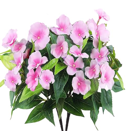 FERIAL Artificial Impatiens Bouquet Faux Impatiens Bushes Pink for Patio Lawn Garden Wedding Photo Outdoors Pot Hanging Basket Porch Decoration… - color: Pink