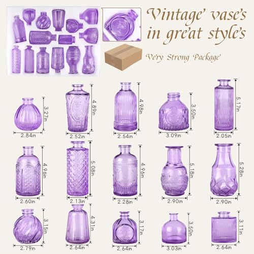 Bud Vases for Centerpieces Wedding,Flower Vases in Bulk for Rustic Home Decor,Small Vases for Wedding,Mother's Day,Graduation,Christmas,Birthday Party,Valentine's Day(Purple,15 Pcs) - color: Light Purple, size: 15 pcs