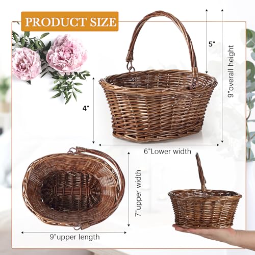 Barydat Small Wicker Basket with Handle Flower Girl Baskets Oval Willow Woven Braided Gift Basket for Weddings Picnic Baby Shower Home Garden Decor(6 Pcs,Brown,9" x 7" x 4") - color: Brown, size: 9" x 7" x 4"