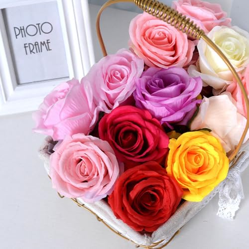 8Pcs Artificial Flower - Purple Rose Flowers with Leaves Fake Floral Arrangements for Home Bathroom Office Table Centerpiece Shelf Weddings Decorations - color: Purple