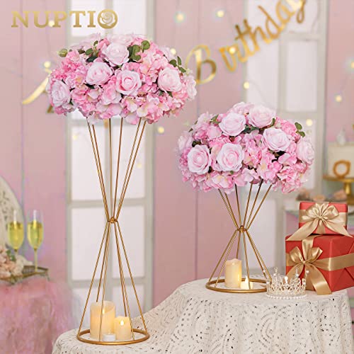 NUPTIO Flower Balls for Wedding Centerpieces - 2 Pcs 15.7 inch Diameter Fake Flower Ball Arrangement Bouquet Party Centerpieces for Tables - Pink Rose Bouquet Centerpiece Flowers for Wedding Table - color: Pink, size: 15.7" Diam - 2 PCS