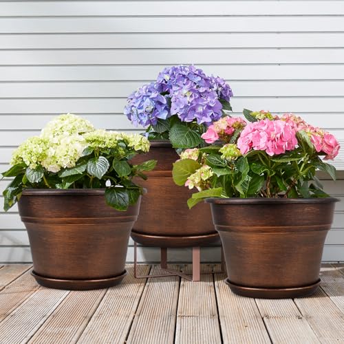 Plant Planters Pots Set of 4 Pack 8 Inch, Plastic Flower Pot For Indoor Plants With Drainage Holes & Trays, Resin Decorative Container Sets With Saucer For House Outdoor Garden Planters Copper - color: Copper, size: 8 inch-4 pack