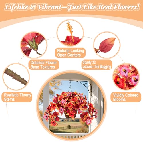 Fall Fake Flowers Artificial for Outdoors Decoration, 2PCS Faux Hibiscus Flowers for Outside Planters, Realistic Silk Autumn Plants with UV Resistant No Fade for Home Porch Garden Balcony Yard Decor - color: Dhh-orange Pink