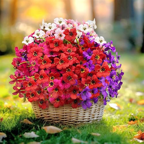 Colorful 20 Bundles Artificial Flowers for Outdoors,MixColors Fake Silk Flowers with Plastic Plants for Outside,Faux mums Realistic Flowers for Window Box Yard Fuchsia Balcoy Dector (Mixed Color) - color: Mix-color Colorful Mixcolors Multi-coloured
