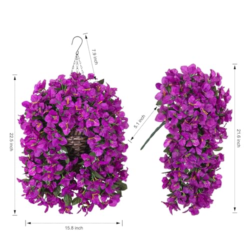 Ivydale Bougainvillea Artificial Flowers Hanging Basket for Outdoors Spring Decoration, 3pcs Silk Flowers Fake Plants Long Vines Look Real UV Resistant for Yard Porch Patio Home, Fuchsia - color: Fuchsia