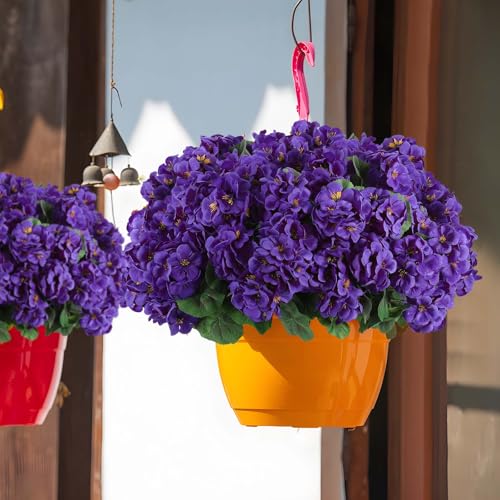 Hananona Artificial Geranium Flowers for Outdoors Geranium Silk Flowers Outdoor UV Resistant Garden Plants Faux Flowers for Home Kitchen Table Centerpieces Decor (12, Purple) - color: Purple