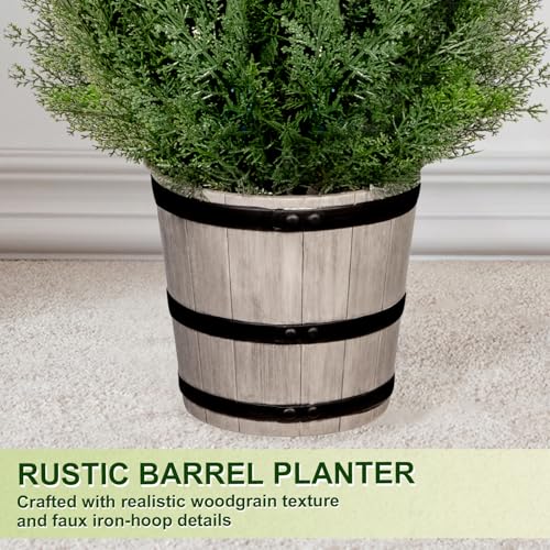 VIVATREES 4FT Artificial Cedar Topiary Trees with Rustic Barrel Planter, Outdoor Indoor Realistic Faux Pine Shrubs Plants, Fake Cypress Trees for Home Offices Porch Decor, Set of 2 - color: Brown, size: 4FT