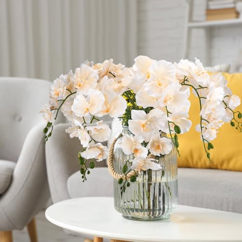 6 PCS Artificial Orchid Stems 33.5" Tall 9 Large Petals Fake Champagne Phalaenopsis Flower Arrangements for Home Wedding Living Room Table Centerpiece Office Table Decor Champagne - color: Champagne（6pcs）