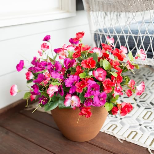 Hibiscus Artificial Flowers Plants for Outdoors Summer Decoration, 6 Bundles Fake Silk Hibiscus Bouquet Realistic UV Resistant Tropical Flowers Artificial for Outside Planter Front Door Porch Patio - color: 3-color Mix(2 Fuchsia, 2 Red, 2 Pink)