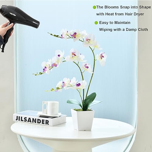 Faux Orchid in Vase Tall Artificial Orchid in Ceramic Vase Tall Silk Orchids with Stems Real Look Potted Fake Phalaenopsis Arrangement Centerpiece Table Decorations for Home Decor Indoor, White - color: Y-white