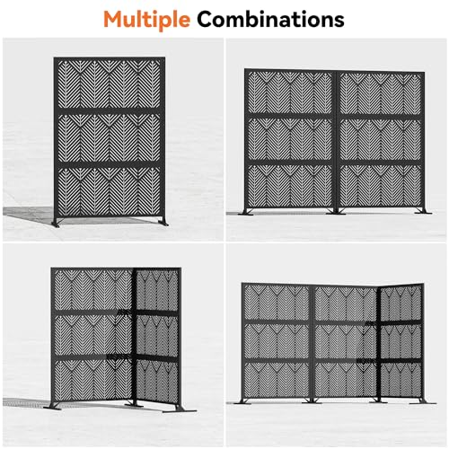 Modern Shade 4x6 FT Metal Privacy Screen with Artistic Modular Designs Decorative Patio Privacy Fence & Garden Divider, Freestanding Outdoor Metal Fence Panel, Weather-Resistant (Geo Forest) - size: 1 Panel (Geo Forest)