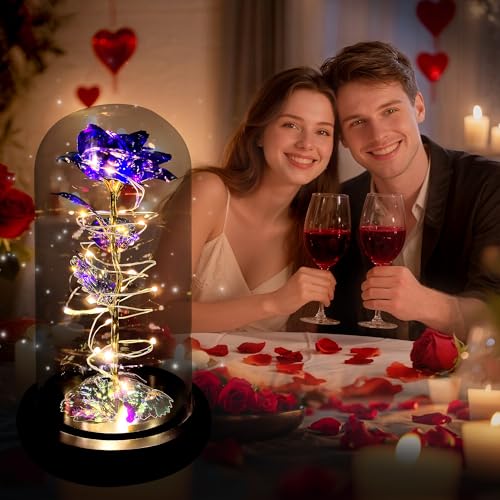 Childom Mothers Day Mom Gifts for Mom,Birthday Gifts for Women Moms Grandma,Flowers for Delivery Prime,Purple Light Up Rose in A Glass Dome,Anniversary Valentines Roses Gift for Her Wife Daughter - color: Purple Large