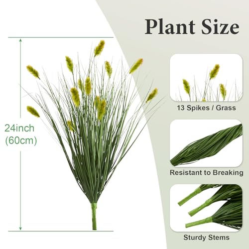 24 inches Extra Lush Artificial Reed Grass (6pcs), Luxury Fake Plants with 13 Heads Dogtail Flower, Luxury Faux Greenery with Dogtail for Garden Porch and Home Decor (Green-13) - color: Green-13, size: 24 inches