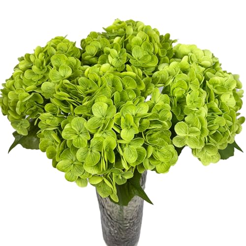 3Pcs 21in Hydrangea Artificial Flowers, Latex Real Touch Hydrangeas Bouquets, Lifelike Large Fake Artificial Flowers for Home Office Wedding Party Arrangements Decor (Green) - color: Green