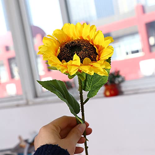 Artificial Sunflower Flowers,Long Stem Silk Fake Sunflowers Decoration for Outdoor Home Wedding Birthday Party Single Bulk Yellow Decor