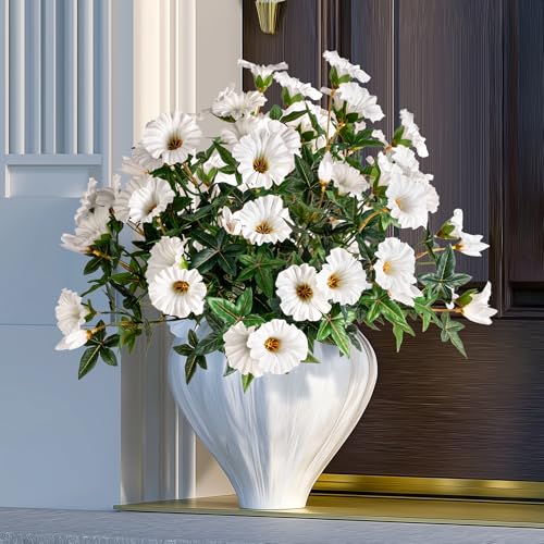 White Artificial Morning Glory Flowers for Outdoor Planters, UV Resistant Silk Faux Flowers for Hanging Basket, Porch & Window Box, Lifelike Farmhouse Garden Decor, No Pot, 13.3 Inch, 4 Bundles - color: White 4pcs