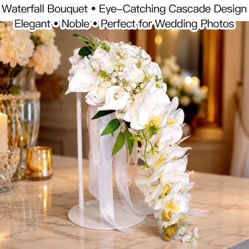 LeCoirrax Bridal and Bridesmaid Wedding Bouquet, White Calla Lily 11.8in x 27.5in Bridal Bouquet Stacked Silk Flowers for Ceremony Anniversary