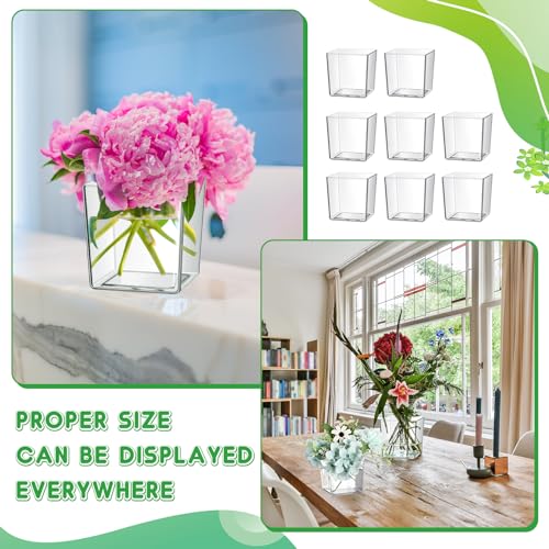 Tioncy 3'' x 3'' 24 Pcs Cube Clear Flower Vase Acrylic Flower Vase Square Acrylic Container Cube Decorative Centerpiece for Plant Home Office Floral Decor - size: 3'' x 3''