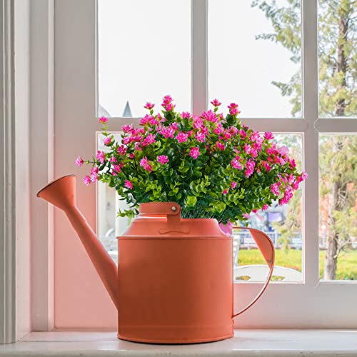 6 Bundles Artificial Flowers, Fake Artificial Greenery UV Resistant No Fade Faux Plastic Plants for Wedding Bridle Bouquet Indoor Outdoor Home Garden Kitchen Office Table Vase(Pink) - color: Pink