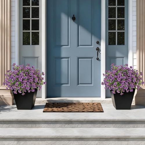GLIDLION 12 Bundles Artificial Morning Glory & Eucalyptus for Outdoor, Realistic Fake Silk Flower UV Resistant Faux Plant for Front Door Patio Garden Farmhouse Decor (Purple) - color: Purple