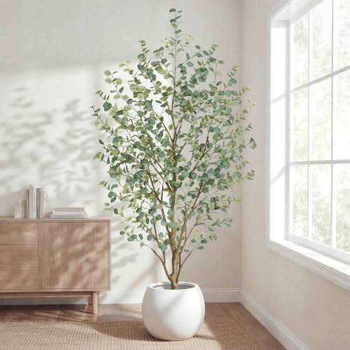 8FT Artificial Eucalyptus Tree Indoor, Faux Eucalyptus Tree with 901 Silk Leaves, Tall Fake Tree - Artificial Tree Indoor for Living Room Office Bedroom Home Decor - size: 8ft