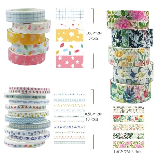 20 Rolls Washi Tape Set,Floral Washi Tape for Journaling, Assorted Sizes (Floral A) - color: Floral A