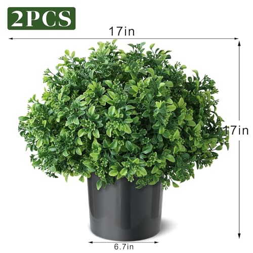 Set of 2 Artificial Boxwood Topiary Ball Trees for Front Door - Realistic Faux Aglaia Odorata Bush with Pot, Fake Eucalyptus Leaves Potted Plants for Porch Farmhouse Outdoor Decor (Green)