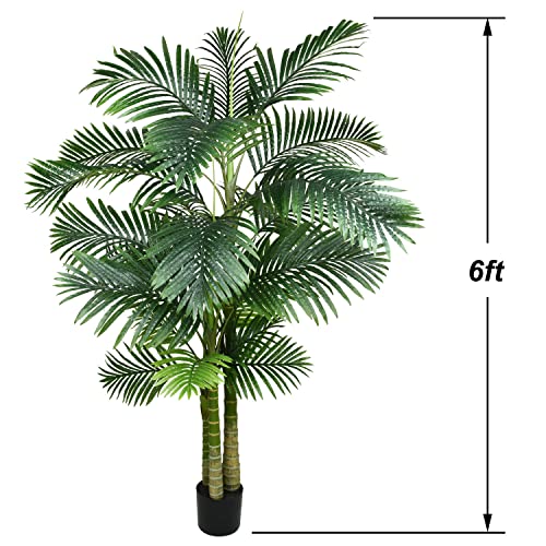 2 Pack Artificial Areca Palm Tree Plant, 6 Feet Fake Palm Tree for Indoor Outdoor Modern Decoration Faux Dypsis Lutescens Plants in Pot for Home Office Decor