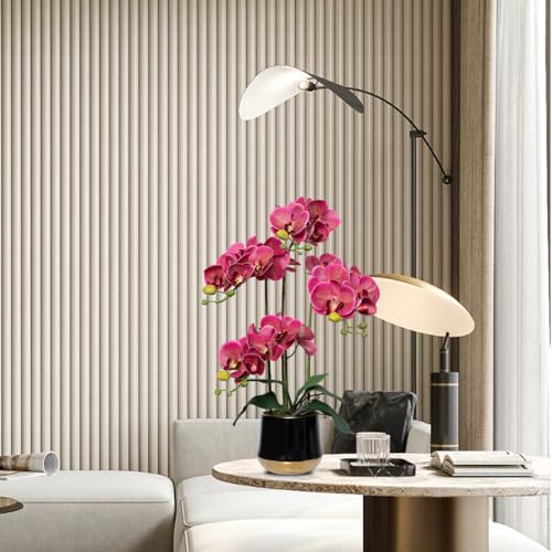 Artificial Orchid Flowers in Ceramic Vase Realistic Crimson Faux Orchids 19.5 Inch Fake Phalaenopsis Plant Arrangements for Home Indoor Centerpiece Decor (Set of 4 Stems) - color: Crimson, size: 14CM- BlackGolden