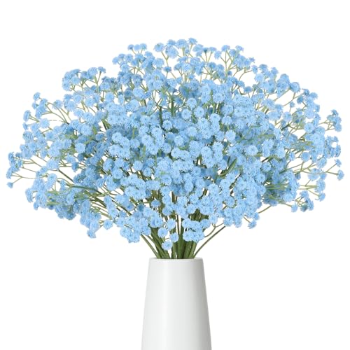 12PCS Babys Breath Artificial Flowers, 24inch Blue Faux Babys Breath Real Touch Faux Babys Breath for Vase Table Centerpiece Home Wedding Party Garden Decor(Blue) - color: Blue