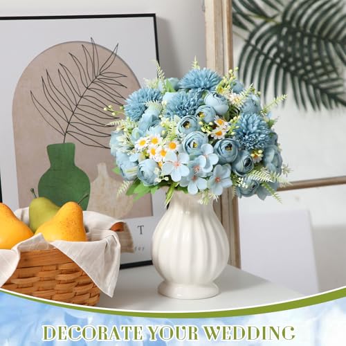 Tigeen Peonies Artificial Flowers Faux Roses Silk Flowers Hydrangea Artificial Bouquet for Wedding Table Centerpiece Floral Vase Home Office Bridal Decor(Mist Blue,12 Bundles) - color: Mist Blue