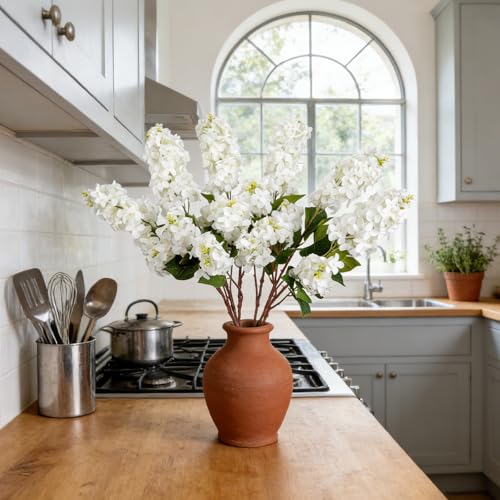4PCS 30inch Lilac Artificial Flowers White Fake Delphinium Long Stem Silk Real Touch Flower Faux Lilac Floral Arrangement for Tall Vase Table Centerpieces Wedding Garden Home Decoration(White) - color: 30inch White
