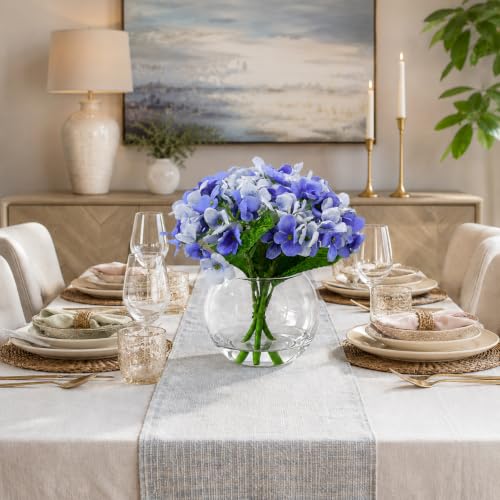 2 Pcs Hydrangea Artificial Flowers - Fake Flowers Real Touch Floral Arrangement with Faux Water in Glass Vase, Home, Bathroom and Office Table Centerpiece Decor