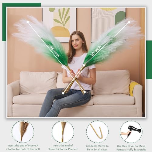 7 Pcs 45" Faux Pampas Grass – Fluffy Artificial Pompous Grass for Tall Floor Vase, Non-Shedding Home Decor, Boho Wedding Flowers, Baby Shower Centerpieces, Bedroom & Living Room Decor (Green Gradient) - color: Green Gradient