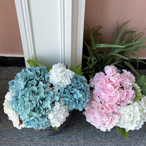 YalzoneMet 3 Pcs Real Touch Pink Hydrangea Artificial Flowers 21 inch Large Lifelike Light Latex Faux Hydrangea, Fake Flowers for Home Decoration Bridal Bouquet Wedding Decor - color: Pink