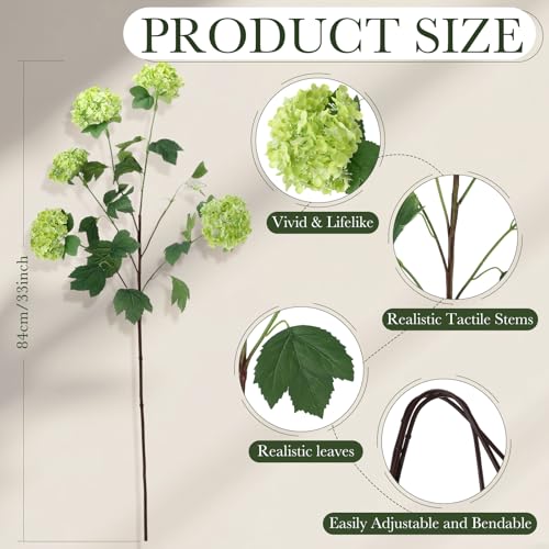 4 Pcs 33" Tall Artificial Snowball Hydrangea Flowers, Silk Hydrangeas with 20 Heads Long Stem for Tall Vase Decor, Wedding Table Centerpiece, Outdoor Living Room Arrangement(Light Green) - color: Light Green