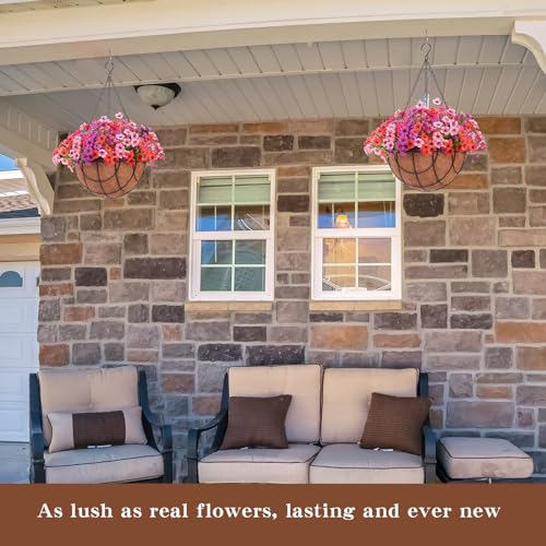 Beeveer 2 Pack Artificial Hanging Flower Basket for Outdoor Decoration Faux Orchid Hanging Plants with Coconut Lining Basket Fake Arrangement for Porch Courtyard Decor(Mixed, 2 Pack) - color: Mixed