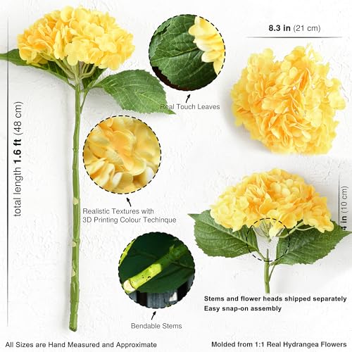 FiveSeasonStuff Real Touch Silk Hydrangea Flowers, 2 Large Long Stem Artificial Flowers for Floral Arrangements (Sunbeam Yellow) - color: Sunbeam Yellow