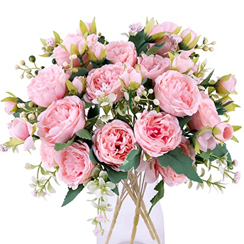 Floweroyal 4 Bunches Peony Artificial Flowers Pink Flowers Silk Peonies Bouquets for Wedding Party Table Centerpieces Floral Arrangement Home Kitchen Decor. - color: Pink-4pcs