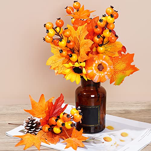6 Pack Artificial Maple Leaves Branches Autumn Pumpkin Berry Twig Stem Orange Fall Stems Fake Artificial Flower Picks for Thanksgiving Christmas Harvest Festival Decoration DIY Floral Arrangements - color: Style 1