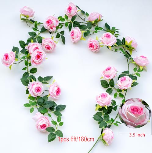 Bendable Artificial Flower Garland Rose Vine Hanging Floral Garland for Mantel Wall Trellis Fence Home Room Garden Wedding Arc Decor(Pink, 1pcs) - color: Pink, size: 1pcs