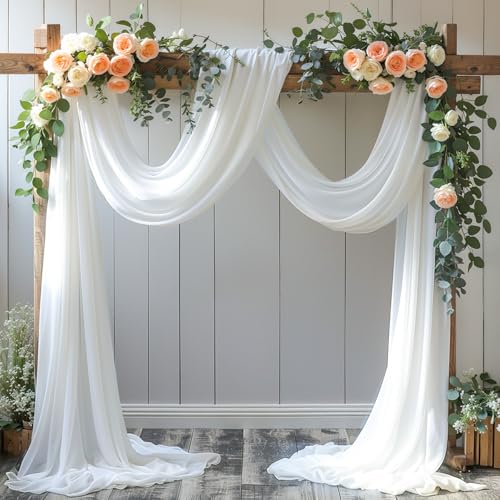 Wedding Arch Draping Fabric, 1 Panel 18FT White Sheer Backdrop Curtain Chiffon Fabric Drapery Voile Scarf Draping Panels for Wedding Archway Ceremony Curtain Valance Party Decoration - color: White Drapes Curtain, size: (1 Panel )6 Yards/18ft