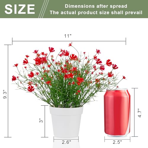Artificial Babys Breath Potted Fake Plants with Flowers Faux Plants Indoor for Home Office Bookshelf Table Room Decor (Red) - color: Red