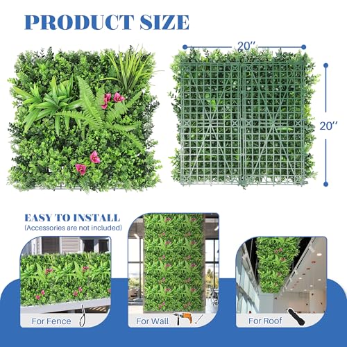 ECOOPTS 20"x20" Faux Ivy Privacy Fence Screen Artificial Boxwood Panels Topiary Hedge Plants for Indoor Outdoor Decoration, 12 Mixed Leaves, 6 Packs - color: #12 Mixed Leaves, size: 20"x20"