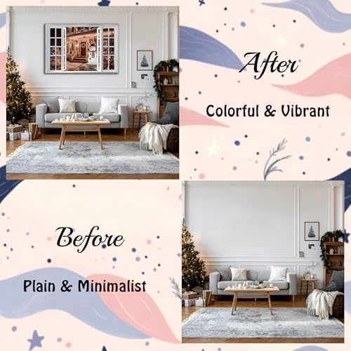 AMAZING WALL Christmas Eve House and Snowman Peel and Stick 3D Fake Window Stickers Removable and Self-Adhesive Sea Wall Decals for Bedroom/Nursery/School Decoration,32x48in/2PCS - color: Christmas Snowman, size: 32x48"/2PCS