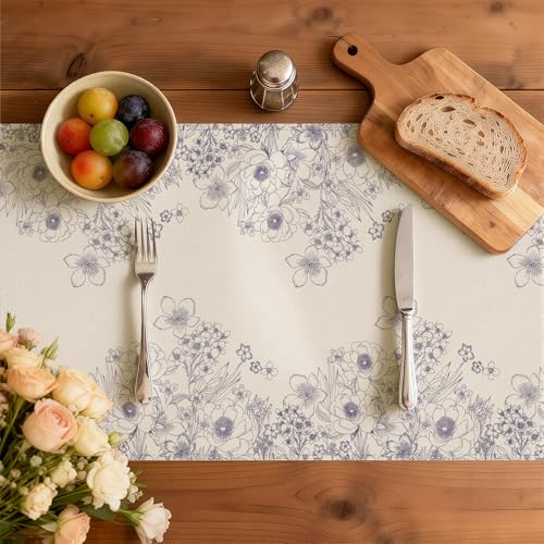 Larponder Summer Colorful Flowers Table Runner, 13x108 Inch | Table Decoration for Spring Seasonal Anniversary Holiday Kitchen Dinning Table Home Party Decor - color: Sketch Flowers-2, size: 13" x 108" (Rectangular)