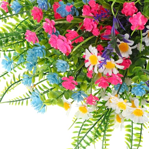 Cindeer 24 Bundles Artificial Flowers Planters Bulk for Outdoors, UV Resistant Artificial Fake Greenery Plastic Faux Flowers Plant Outdoor Indoor Spring Summer for Decors Wedding(Vibrant Color) - color: Vibrant Color