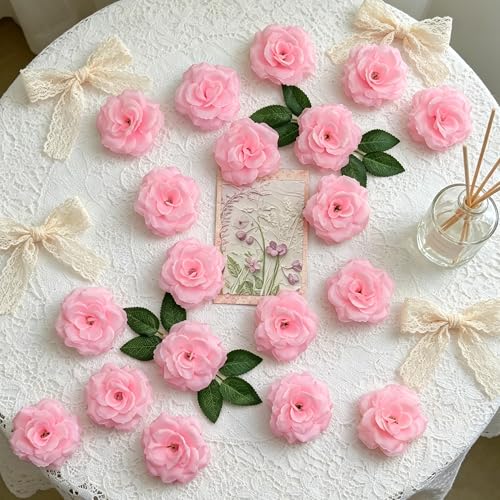 50 Pcs Rose Flower Head, Artificial Flowers Bulk for DIY Crafts, 3in Fake Rose Silk Flower Head wit Stem, Faux Flowers for Decoration, Wedding Home Party Decor Garland Decor (50, Light Pink) - color: Light Pink